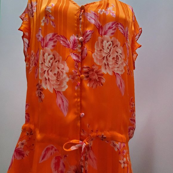 Vince Camuto Orange Rio Gardens V-neck Button Down Peplum Blouse Large - Picture 5 of 9